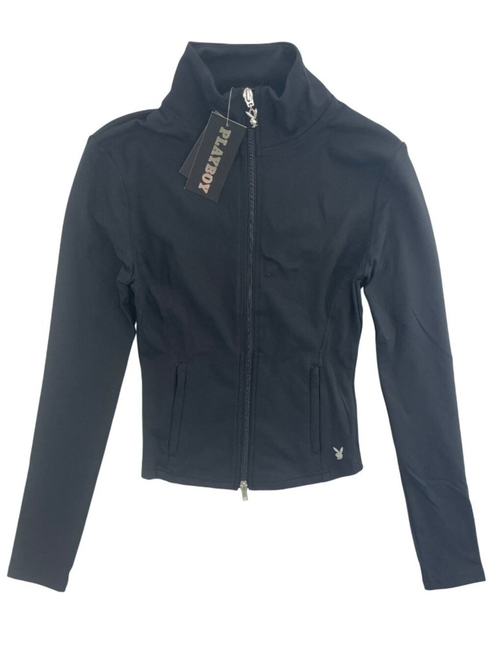 Playboy Jacket Stretchy Black Full-Zip Athletic Gym Women's Size Small NWT